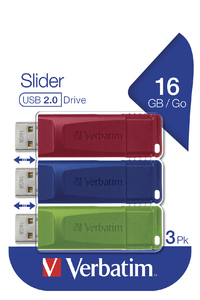 Verbatim Slider USB-nøgle 16 GB USB Type-A 2.0 Blå, Grøn, Rød Verbatim Slider USB-nøgle 16 GB USB Type-A 2.0 Blå, Grøn, Rød