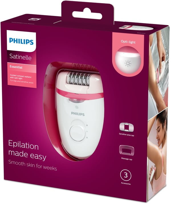 Philips Satinelle Essential BRE255/00 hårfjerner Lyserød, Hvid