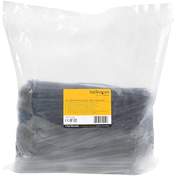 StarTech.com CBMZT10BK kabelsamler Udløselig kabelbinder Nylon, Plast Sort 1000 stk