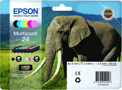 Epson Elephant Monipakkaus, 6 väriä 24 Claria Photo HD -muste