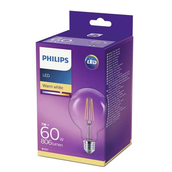 Philips Filament pære, klar 60 W G93 E27