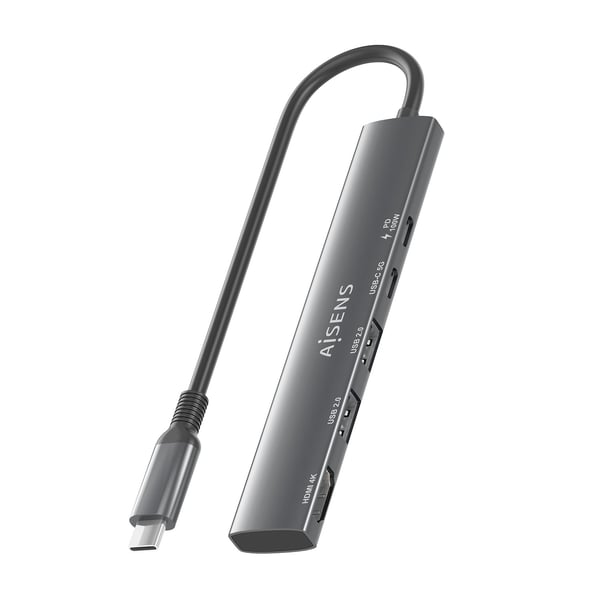 AISENS ASUC-5P022-GR kannettavien tietokoneiden telakka ja porttitoistin Langallinen USB 3.2 Gen 1 (3.1 Gen 1) Type-C Harmaa