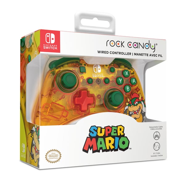 PDP Rock Candy: Lemon Bomb Bowser Grøn, Gennemsigtig, Gul USB Gamepad Analog/digital Nintendo Switch, Nintendo Switch Lite, Nintendo Switch OLED