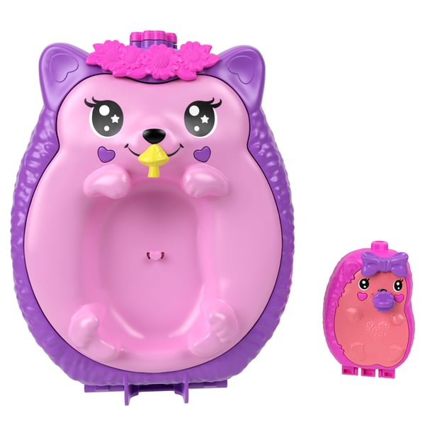 Polly Pocket Pindsvinemor og baby taskelegesæt med 2 dukker og 16 stk. tilbehør, inkl. kæledyr