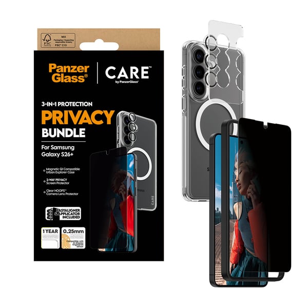 PanzerGlass ® | CARE™ by ® Privacy 3-in-1 Bundle Samsung Galaxy S26+ Genomskinligt skärmskydd 1 styck
