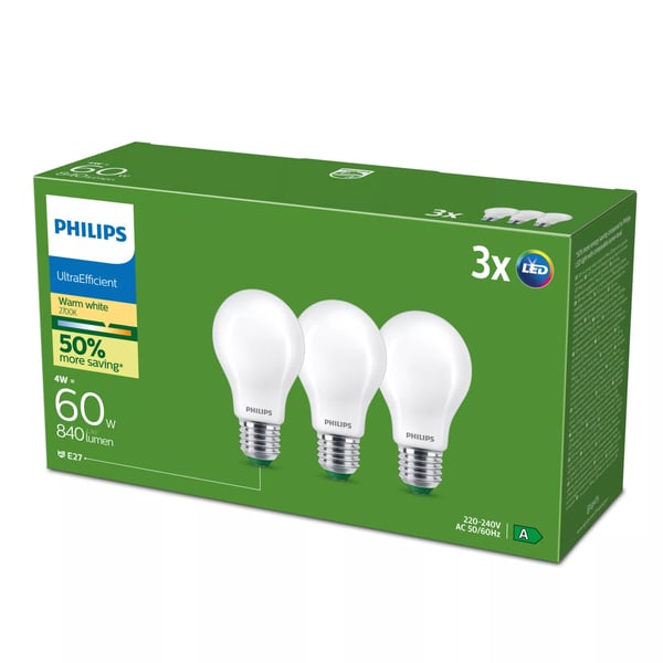 Philips Filament bulb frostad 60 W A60 E27 x3