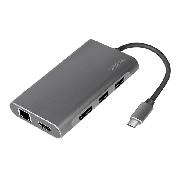LogiLink UA0382 kannettavien tietokoneiden telakka ja porttitoistin Langallinen USB 3.2 Gen 1 (3.1 Gen 1) Type-C Hopea
