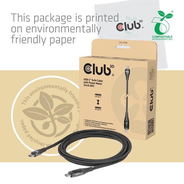 CLUB3D CAC-2508 USB-kabel 2 m USB C 0 Gbit/sek. 240 W Sort
