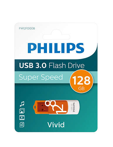 Philips FM12FD00B USB-muisti 128 GB USB A-tyyppi 3.2 Gen 1 (3.1 Gen 1) Oranssi, Valkoinen