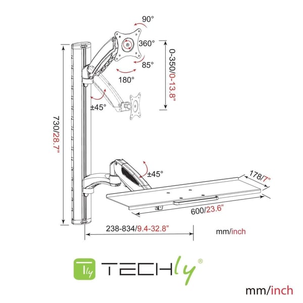 Techly ICA-PLW 02 fäste och ställ till bildskärm 68,6 cm (27") Vägg Silver