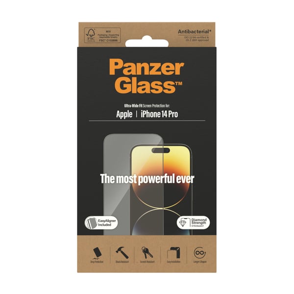 PanzerGlass ® Skærmbeskyttelse iPhone 14 Pro | Ultra-Wide Fit m. EasyAligner