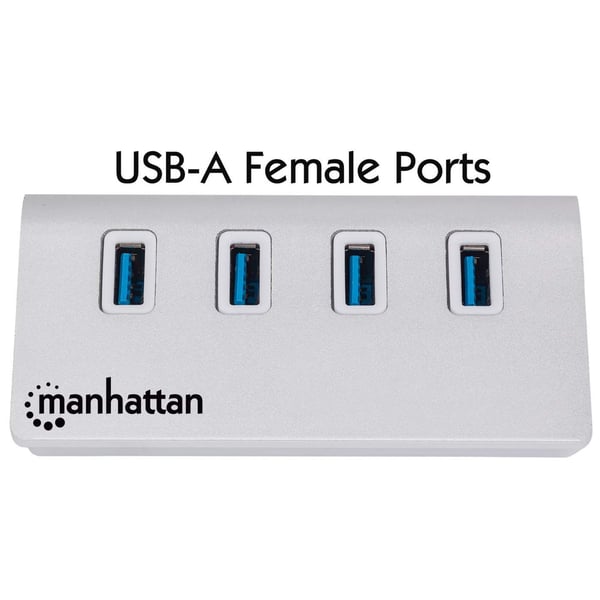 Manhattan 163767 gränssnittshubbar USB 3.2 Gen 1 (3.1 Gen 1) Type-A 5000 Mbit/s Aluminium, Vit