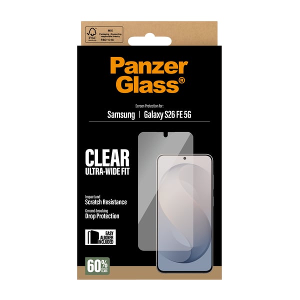 PanzerGlass ® Skærmbeskyttelse Samsung Galaxy S26 FE 5G | Ultra-Wide Fit m. EasyAligner