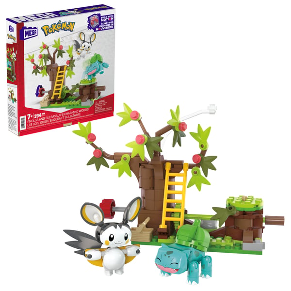 MEGA Pokémon Emolga og Bulbasaurs charmerende skov