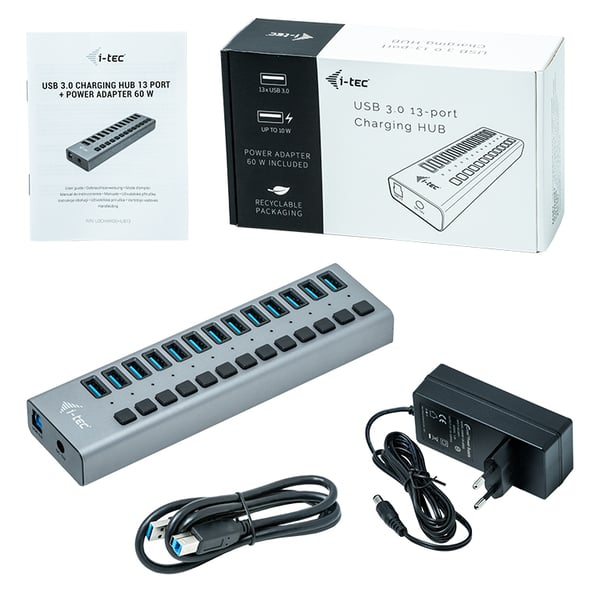 i-tec U3CHARGEHUB13 oplader til mobil enhed Universel Grå Vekselstrøm Indendørs