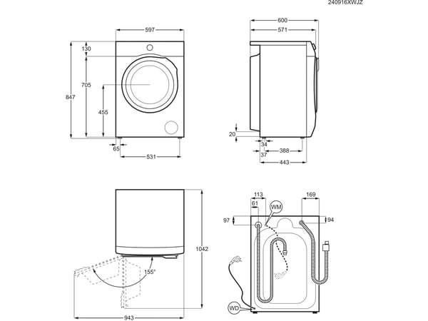 AEG Series 7000 LWR7194M4B vaskemaskine - tørretumbler Fritstående Front-læsning Hvid