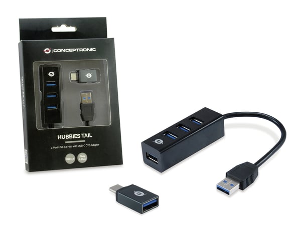 Conceptronic HUBBIES04B gränssnittshubbar USB 3.2 Gen 1 (3.1 Gen 1) Type-A 5000 Mbit/s Svart