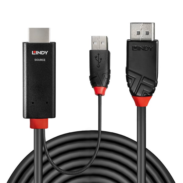 Lindy 41499 videokaapeli-adapteri 2 m HDMI + USB Type-A DisplayPort Musta