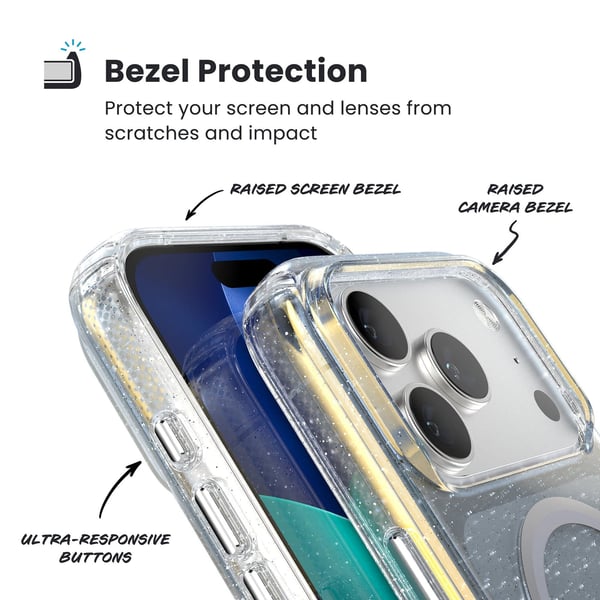 Speck Presidio Lux MagSafe - iPhone 17 Pro Cover (Hyper Mirror Glitter / Sølv Metallic)
