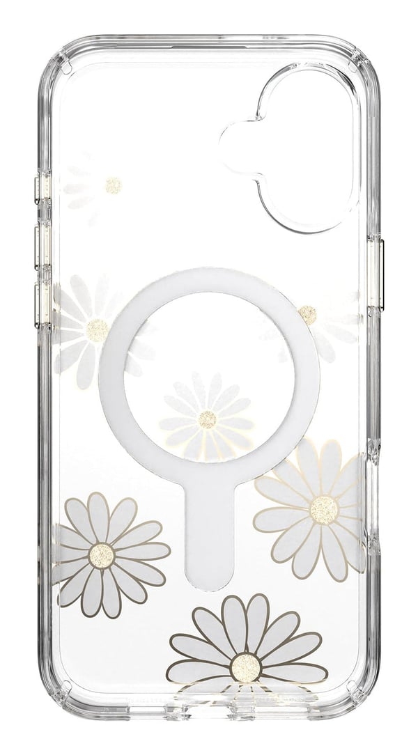 Speck Presidio Lux ClickLock & MagSafe - Cover til iPhone 16 Plus (Sunshine Daisies / Klar / Guld)