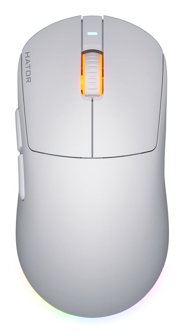 HATOR Quasar 3 Wireless pelihiiri, 2.4 GHz + Bluetooth + USB, Optical Yellow 100M Switches, PixArt PAW3311, RGB, Web SyncHUB™, Valkoinen