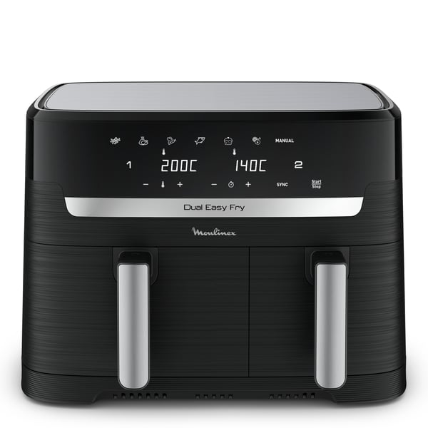 Moulinex Dual Easy Fry EZ9018 Dobbelt 8,3 L Enkeltstående Varmluftsteger Sort, Rustfrit stål