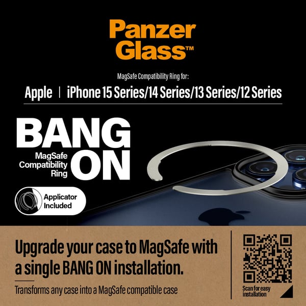PanzerGlass ® Bang On MagSafe Compatibility Ring iPhone 16 | 15 | 14 | 13 | 12 Genomskinligt skärmskydd Apple 1 styck