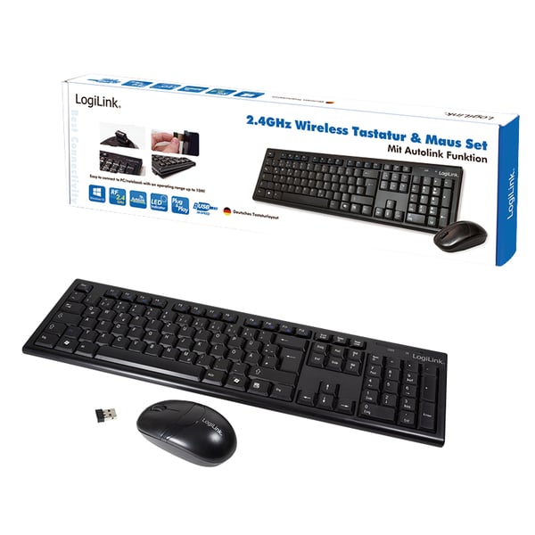LogiLink ID0104 tastatur Mus inkluderet Kontor RF trådløst QWERTZ Sort
