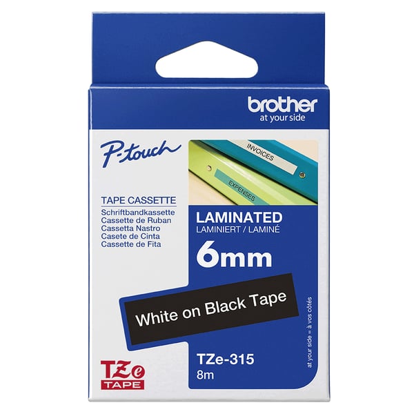 Brother TZe-315 - Standardklæbemiddel - Hvid på sort - Rulle (0,6 cm x 8 m)