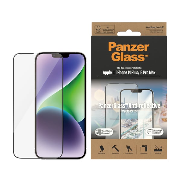PanzerGlass ® Anti-Reflective Skærmbeskyttelse iPhone 14 Plus | 13 Pro Max | Ultra-Wide Fit m. EasyAligner