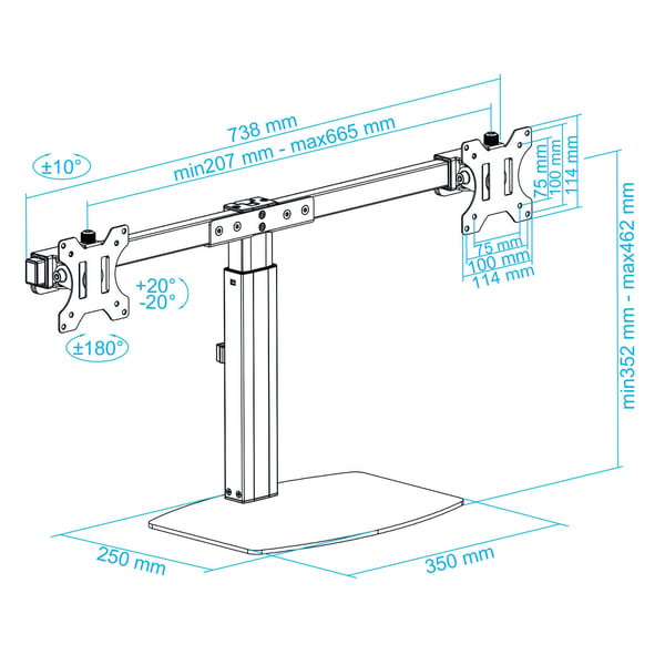 TooQ DB1727TN-B skærmbeslag og -stativer 68,6 cm (27") Skrivebord Sort