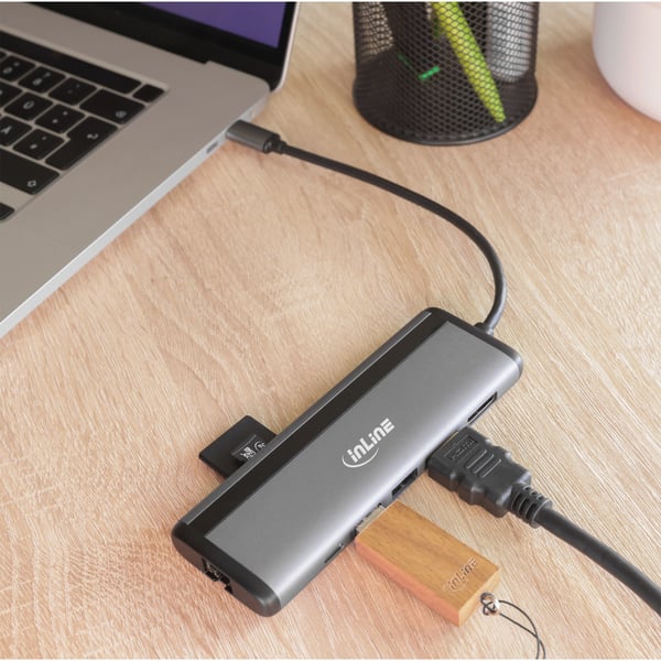 InLine 33278B gränssnittshubbar USB Type-C 1000 Mbit/s Grå
