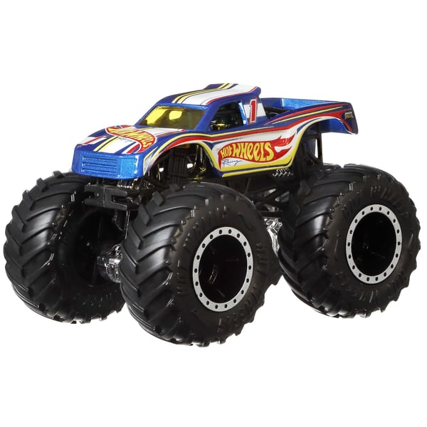 Hot Wheels Monster Trucks Hot Wheels-monstertruckar, fordon skala 1:64, 2-pack, 1 formgjuten truck och 1 bil
