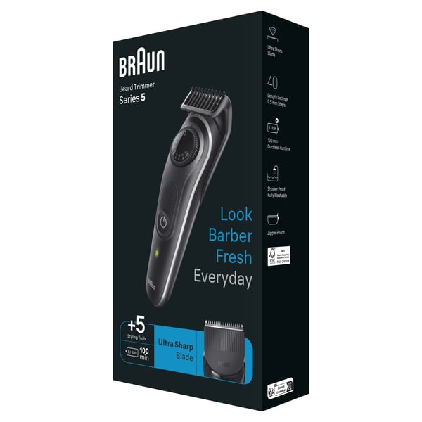 Braun BeardTrimmer 5 80708197 skäggtrimmer Batteri 40 2 cm Svart