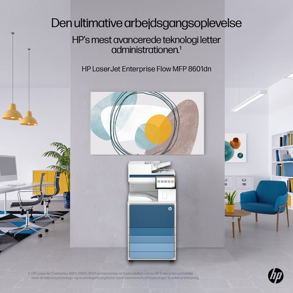HP LaserJet Enterprise 8601dn Multifunction Sort og hvid Printer, Kun Ethernet; Duplex; Kopimaskine, scanner