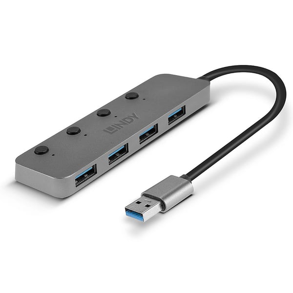 Lindy 43309 gränssnittshubbar USB 3.2 Gen 1 (3.1 Gen 1) Type-A 5 Mbit/s Grå