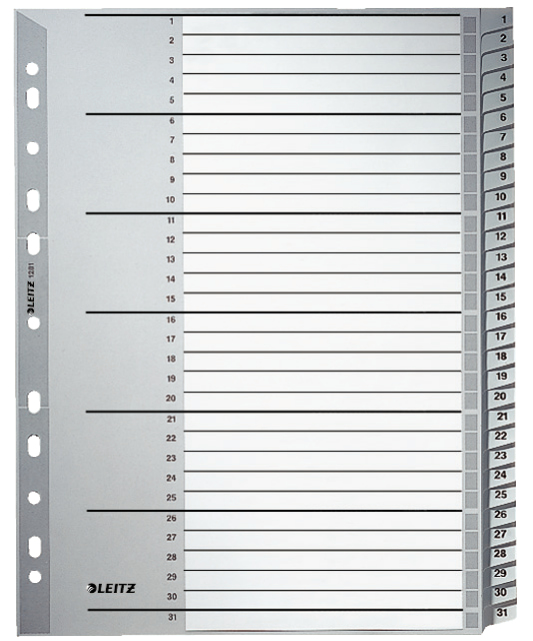 Leitz 12810000 faneskiller Numerisk faneindeks Pap Grå