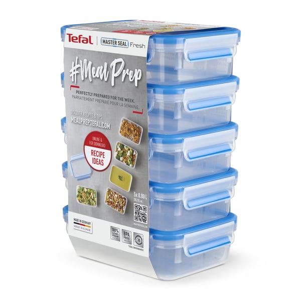 Tefal MasterSeal N10307 Rektangulär Låda 0,8 l Blå, Transparent 5 styck