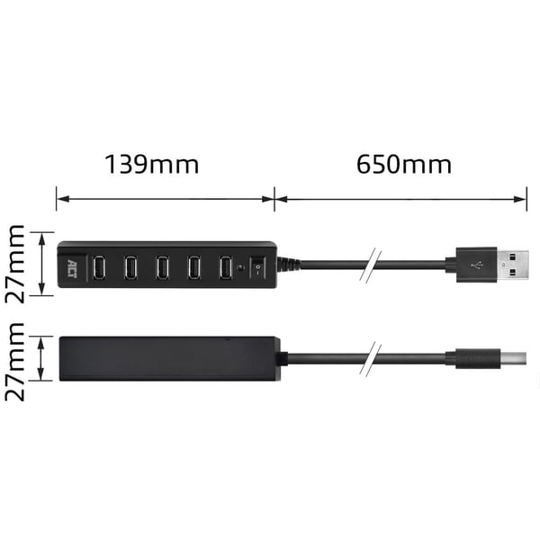 ACT AC6215 gränssnittshubbar USB 2.0 480 Mbit/s Svart