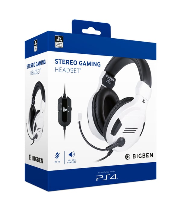 BIG BEN PS4OFHEADSETV3WHITE kuulokkeet ja kuulokemikrofoni Langallinen Pääpanta Pelaaminen Musta, Valkoinen
