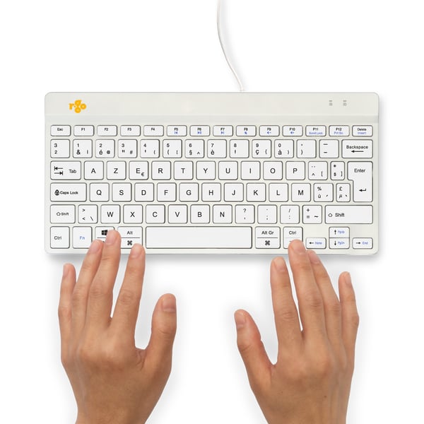 R-Go Tools Ergonomisk tastatur R-Go Compact Break, kompakt tastatur med pause-software, AZERTY (BE), kablet, hvid
