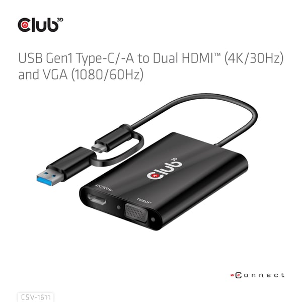CLUB3D CSV-1611 USB-grafikadapter 3840 x 2160 pixlar Svart