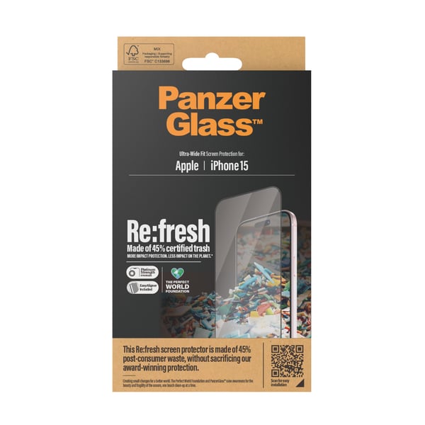 PanzerGlass ® Re:fresh Screen Protector iPhone 15 | Ultra-Wide Fit w. EasyAligner Kirkas näytönsuoja Apple 1 kpl