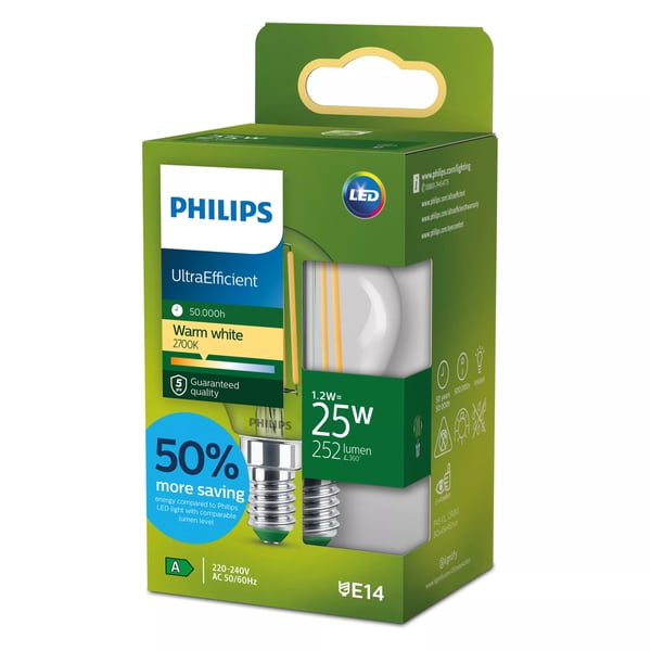 Philips Filament kronepære, klar 25 W P45 E14