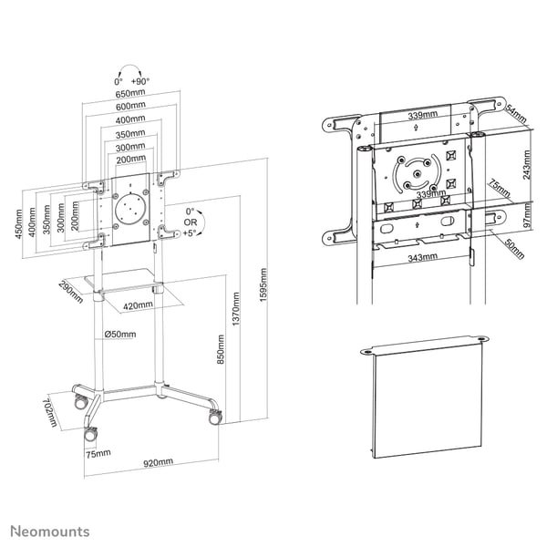 Neomounts NS-M1250BLACK multimedialaitteiden kärry ja teline Musta