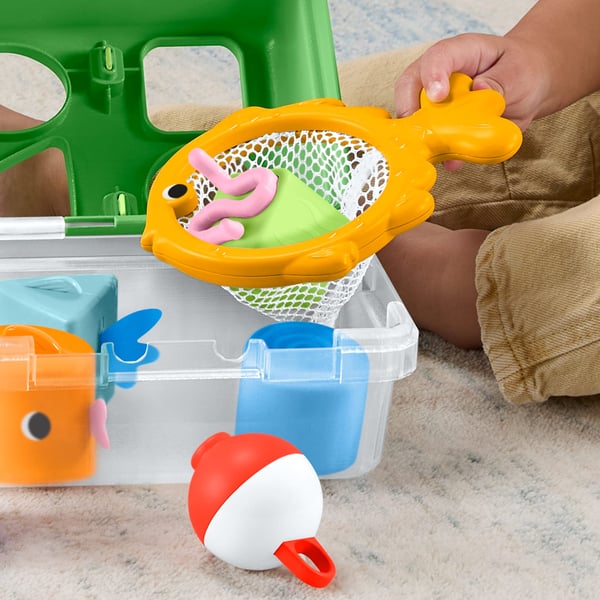 Fisher-Price Friendship Forest Sort & Store Tackle Box -vauvanlelu, jossa 6 palikkaa ja haavi