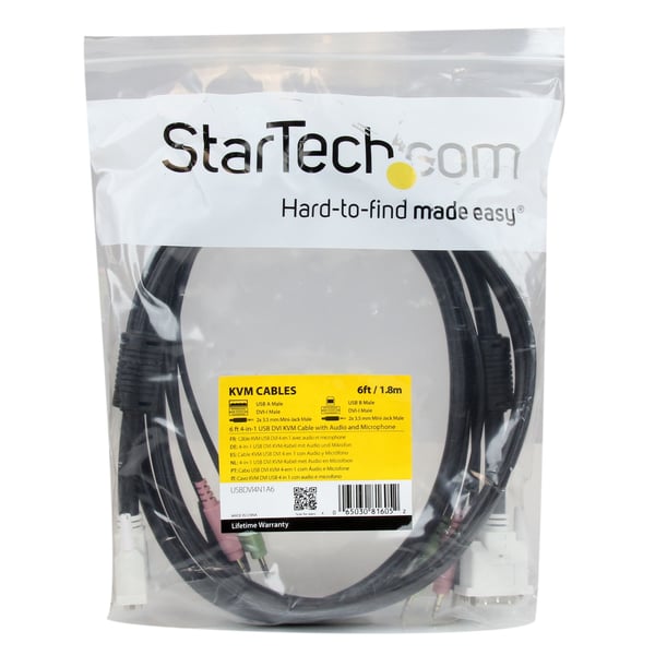 StarTech.com USBDVI4N1A6 KVM-kabel Sort 1,8 m