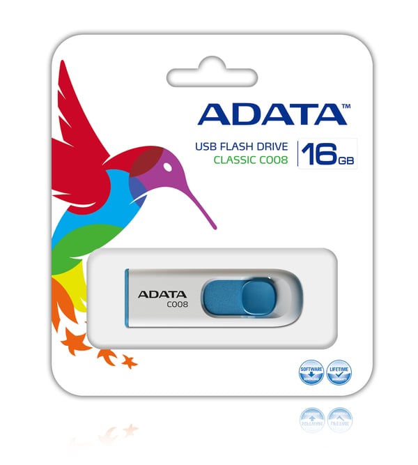 ADATA C008 USB-nøgle 16 GB USB Type-A 2.0 Blå, Hvid