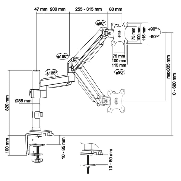 InLine 23159B skærmbeslag og -stativer 43,2 cm (17") Skrivebord Sort