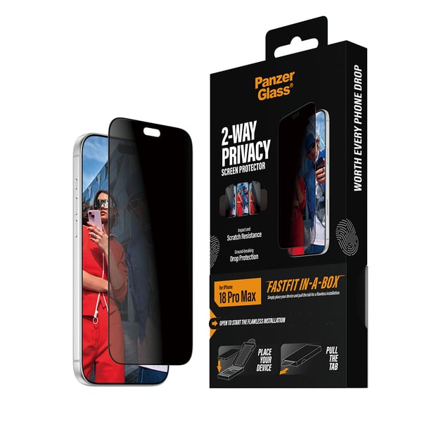 PanzerGlass ® 2-Way Privacy Screen Protector iPhone 2026 Pro Max | Ultra-Wide Fit w. FASTFIT IN-A-BOX Kirkas näytönsuoja 1 kpl
